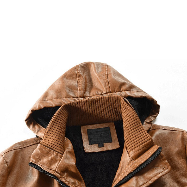 Jaqueta Longa de Couro com Capuz Masculina Sampaio®