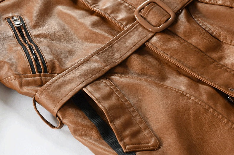 Jaqueta Longa de Couro com Capuz Masculina Sampaio®