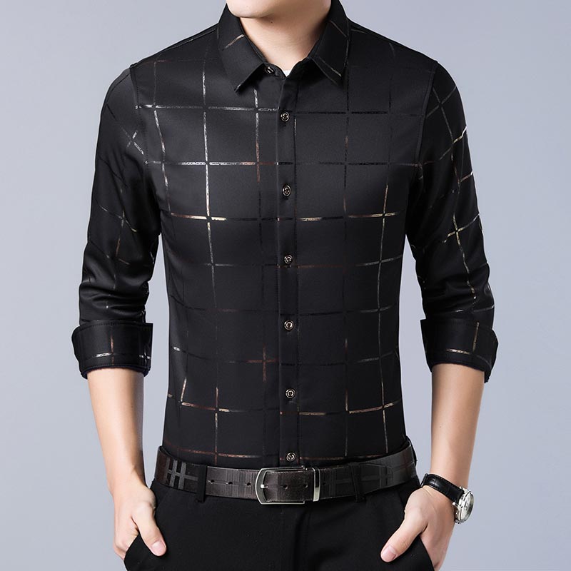 Camisa Masculina de Seda Manga Longa Xadrez Soul