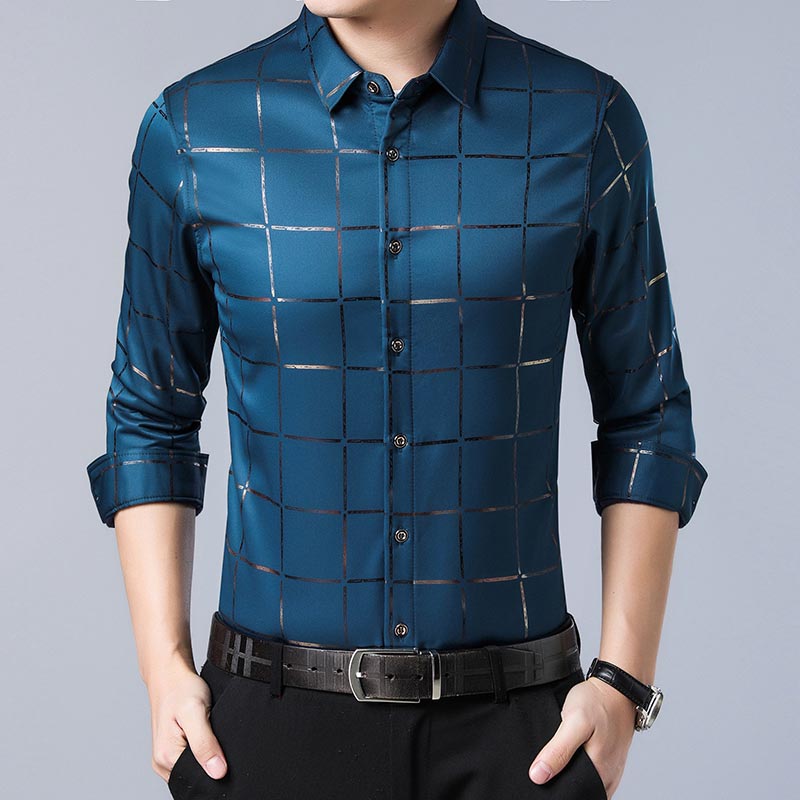 Camisa Masculina de Seda Manga Longa Xadrez Soul